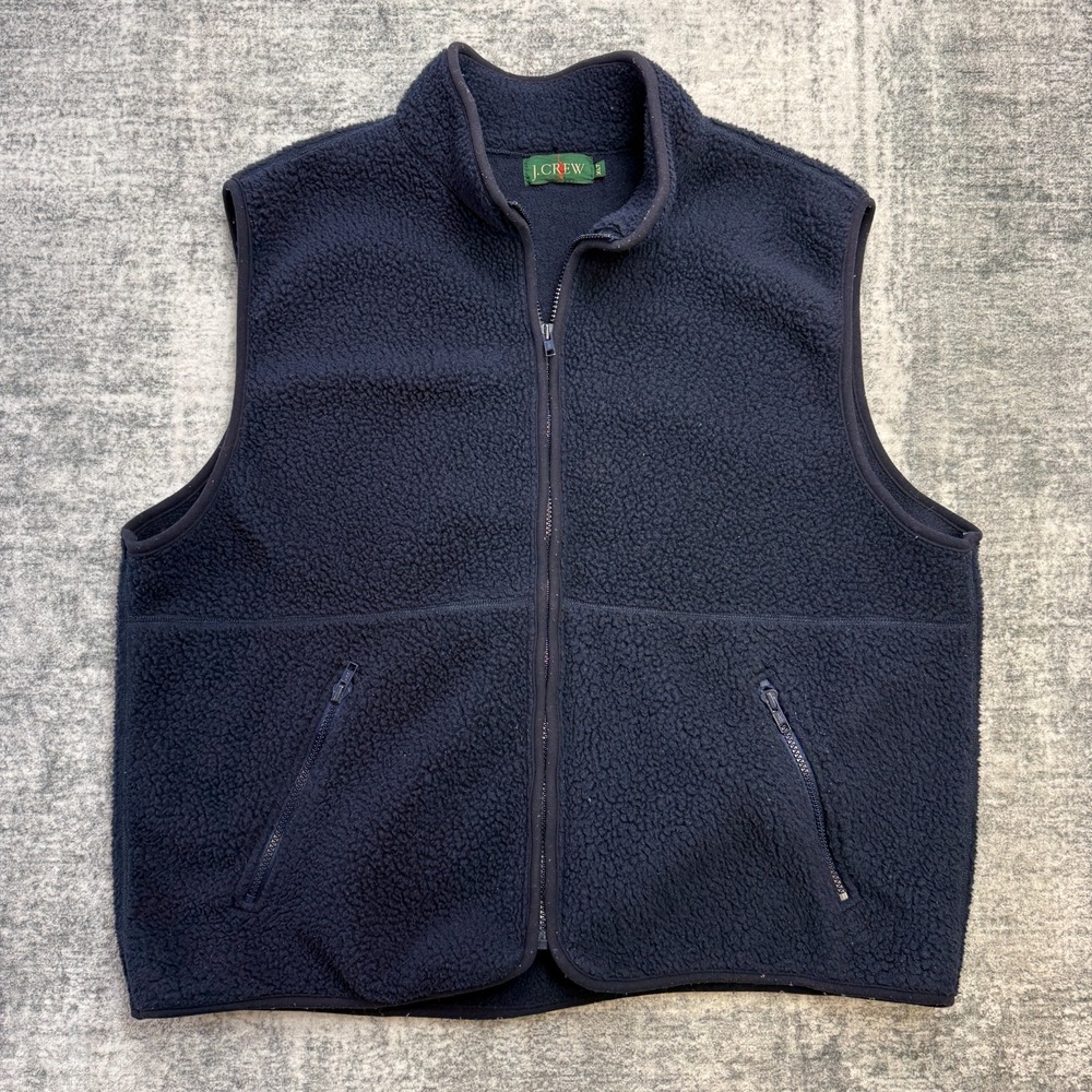 Vintage J Crew Vets Mens XLT Navy Blue Deep Pile Sherpa Fleece Boxy Oarsman 90s